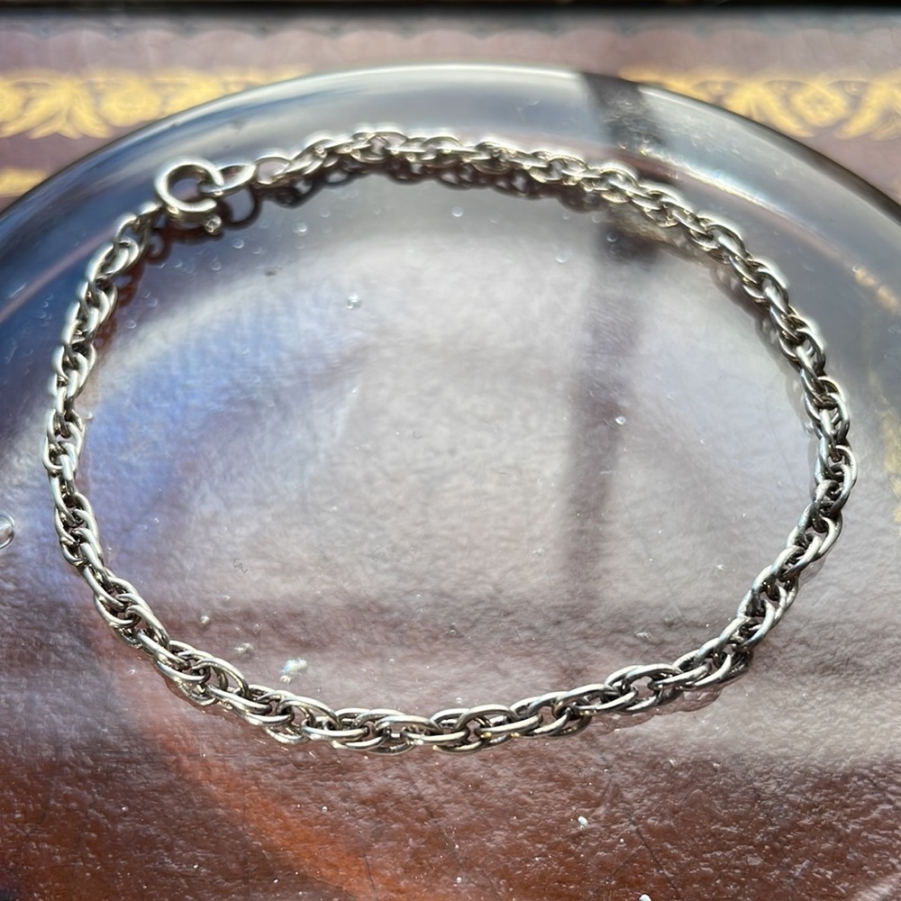Antique 835 Sterling Silver Chain Bracelet, Double Oval Link, Clasp